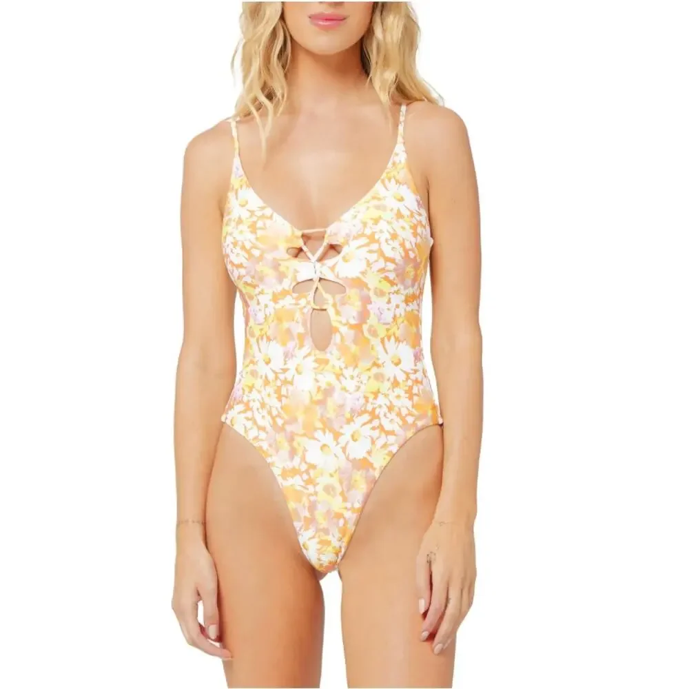 L SPACE Topanga Classic Floral One-Piece Swimsuit Brown Yellow